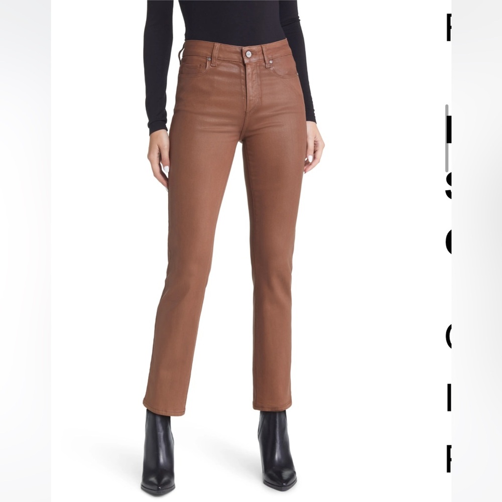 PAIGE Cindy Coated High Waist Ankle Straight Leg Jeans (Cognac Luxe Coating)
